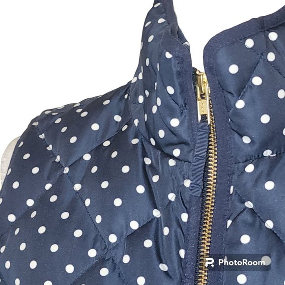 EUC Navy and Blue Dot Quilted Zip Vest with Pockets- J Crew - Picture 3 of 7